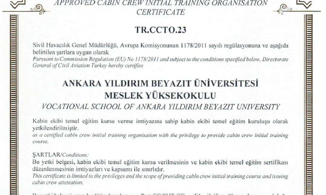 Ankara Yıldırım Beyazıt Üniversitesi'nde Kabin Ekibi Temel Eğitimi