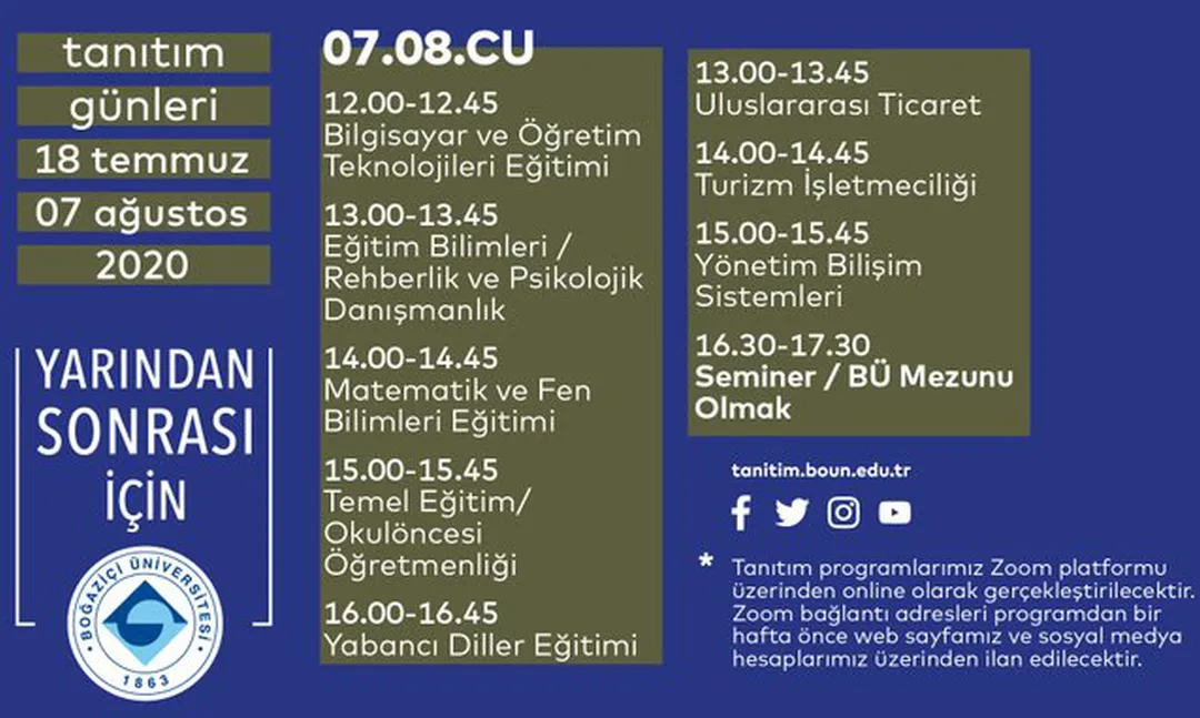 Boğaziçi Üniversitesi Online Tanıtım Günleri Son Gün