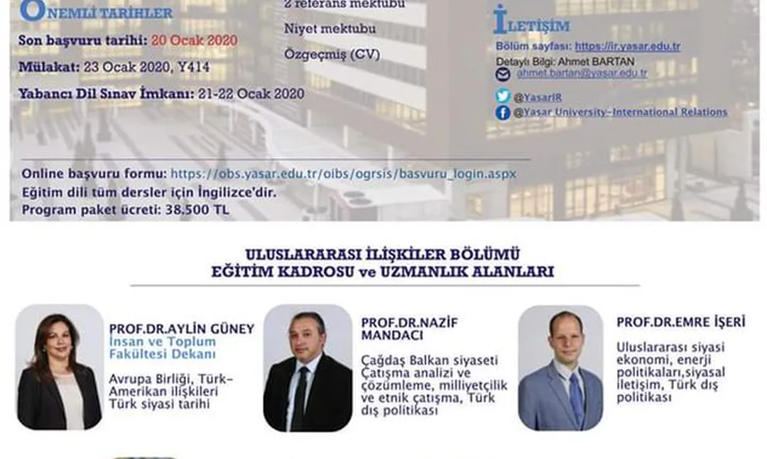 Yaşar Üniversitesi Uluslararası İlişkiler Yüksek Lisans Programı