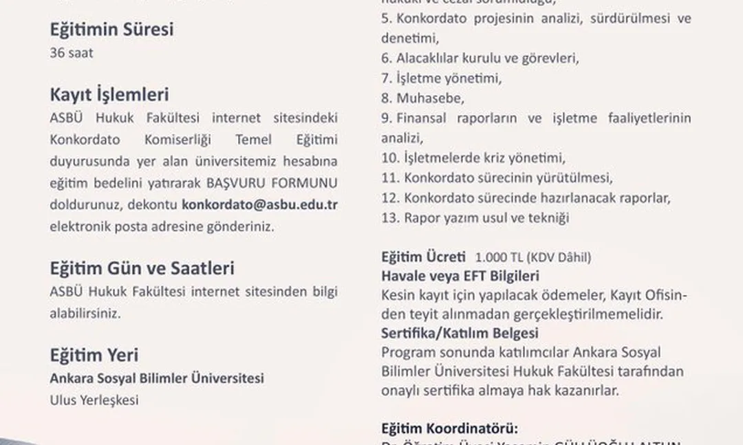 Ankara Sosyal Bilimler Üniversitesi'nde Konkordato Temel Eğitimi