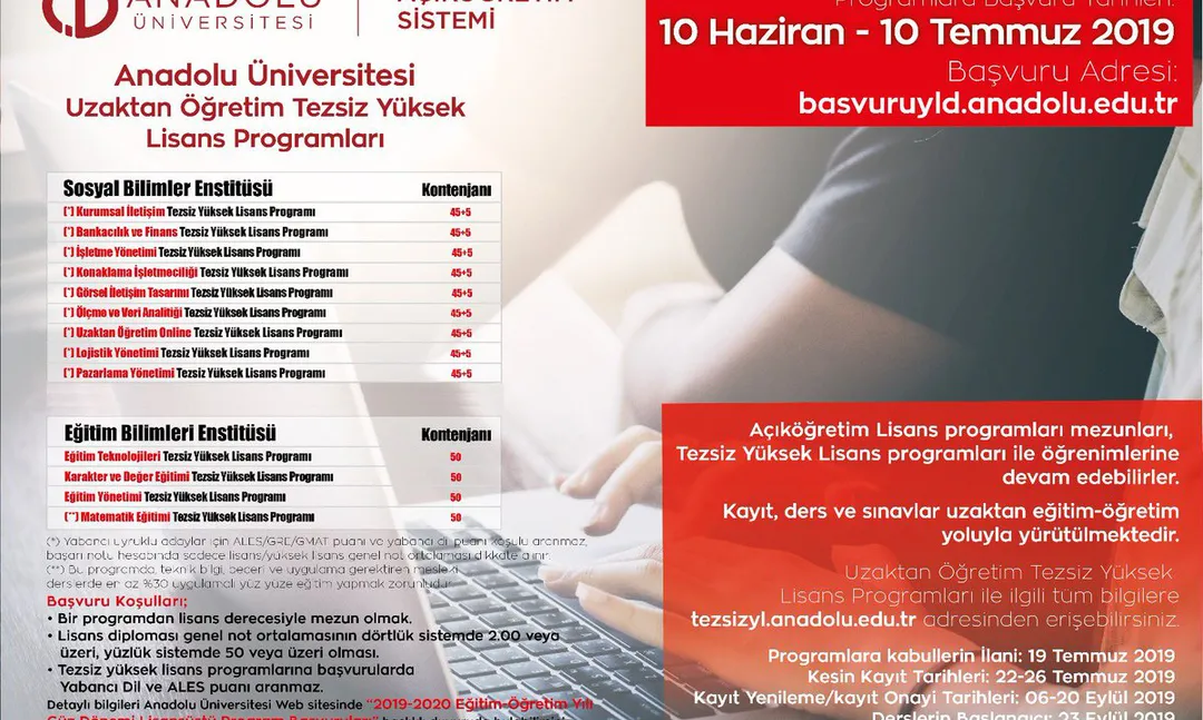 Anadolu Üniversitesi Uzaktan Öğretim Tezsiz Yüksek lisans Programları