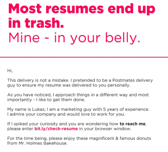 "Birçok CV’nin sonu çöp kutusu oluyor. Benimki midenizde olacak!"  Diyerek İşverenleri Cezbeden Lukas Yla!