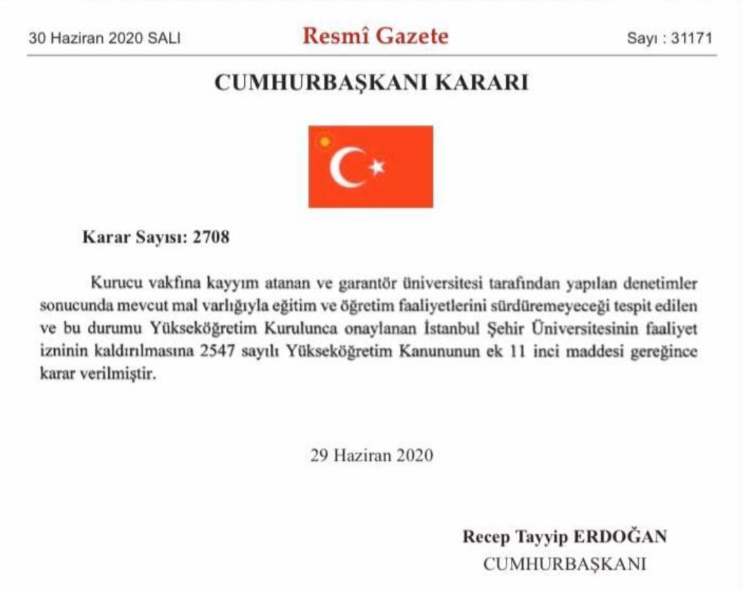 istanbul şehir üniversitesi kapatıldı