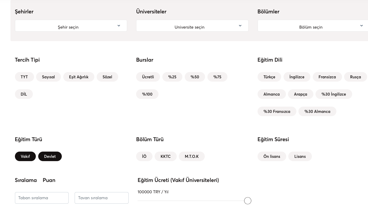 tercihbotu filtreleme